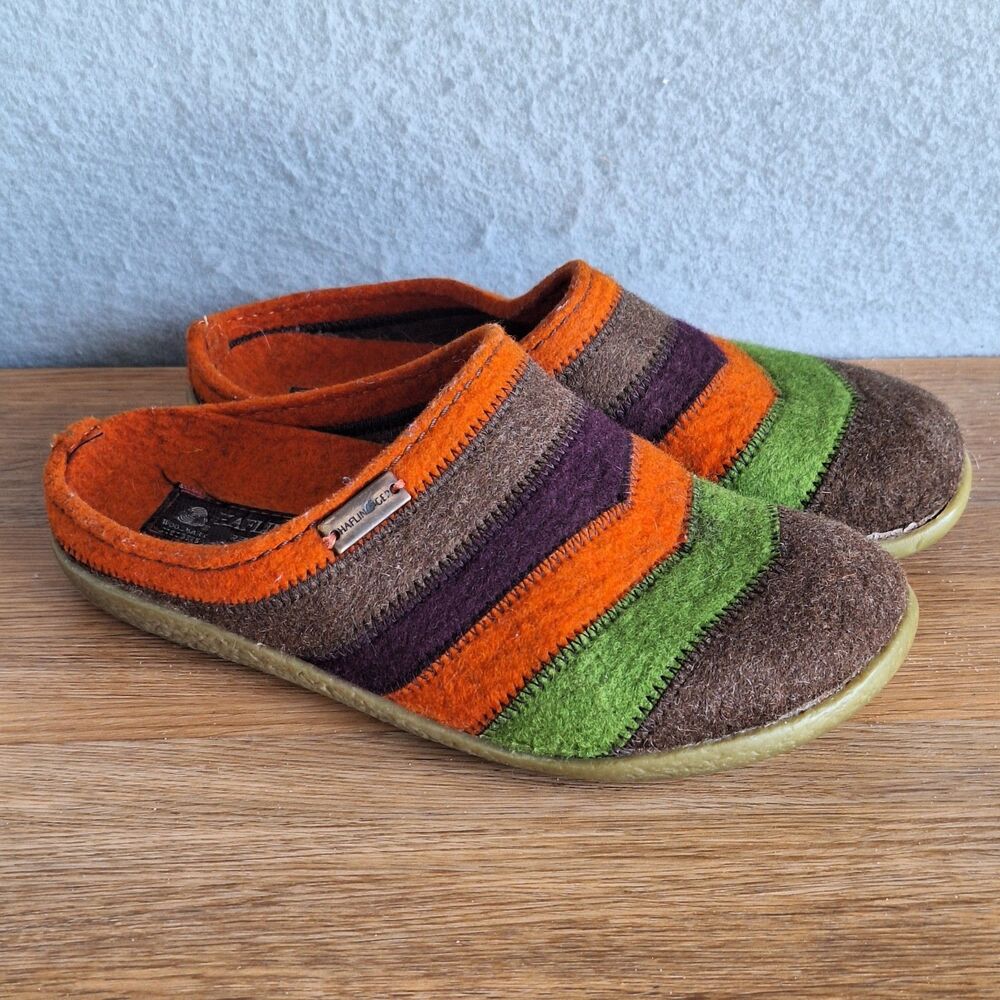 Haflinger Puzzle Wool Felt Clogs Women’s 6.5 EU 37 Patchwork Slippers Striped